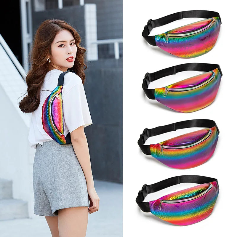 Holographic Fanny Pack Women Waist Bag Female Fannie Packs Pouch Murse