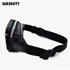 Holographic Retro PU Fanny Pack Girls Bum Waist Bag Pink Women`s Belt Bag