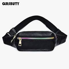Holographic Retro PU Fanny Pack Girls Bum Waist Bag Pink Women`s Belt Bag