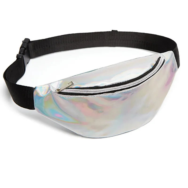 Holographic Waist Bags Women Pink Silver Fanny Pack Beach Travel