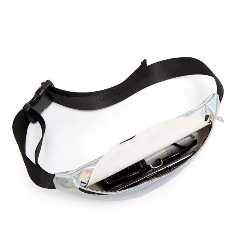 Holographic Waist Bags Women Pink Silver Fanny Pack Beach Travel