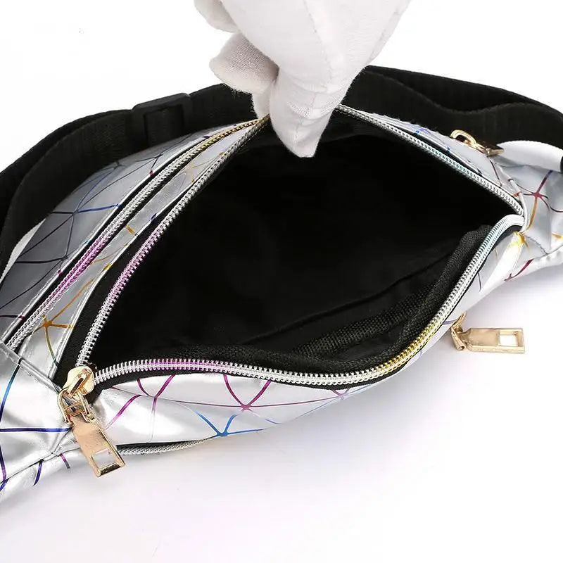 Silver Holographic Waist Bag Geometric Fanny Pack Female Belt Bag