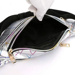 Silver Holographic Waist Bag Geometric Fanny Pack Female Belt Bag