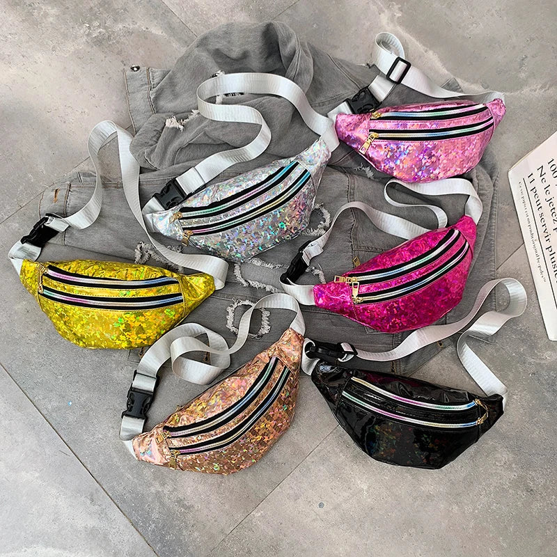 Silver Geometric Waist Bag Female Fanny Pack