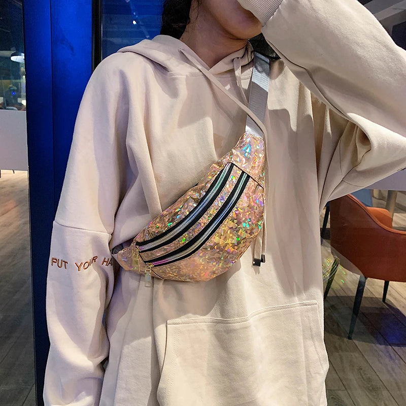 Silver Geometric Waist Bag Female Fanny Pack