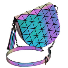 Holographic Shoulder Bag Saddle Bag with Tassel Chain Flap