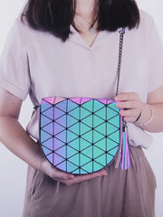 Holographic Shoulder Bag Saddle Bag with Tassel Chain Flap