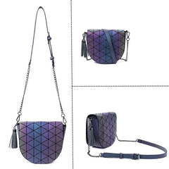Holographic Shoulder Bag Saddle Bag with Tassel Chain Flap