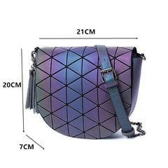 Holographic Shoulder Bag Saddle Bag with Tassel Chain Flap