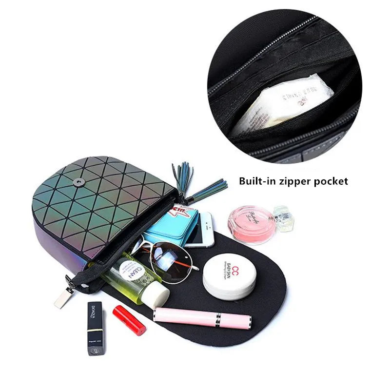 Holographic Shoulder Bag Saddle Bag with Tassel Chain Flap