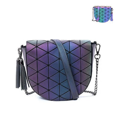 Holographic Shoulder Bag Saddle Bag with Tassel Chain Flap