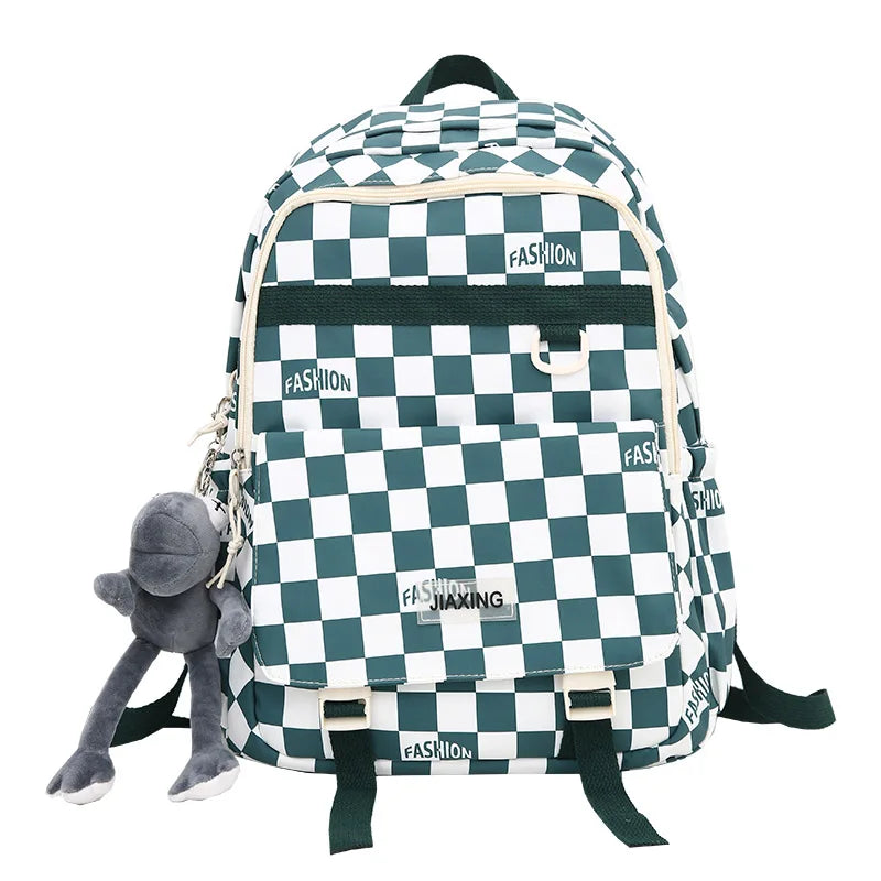 HK Wind Checkerboard Schoolbag for College Students