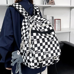 HK Wind Checkerboard Schoolbag for College Students