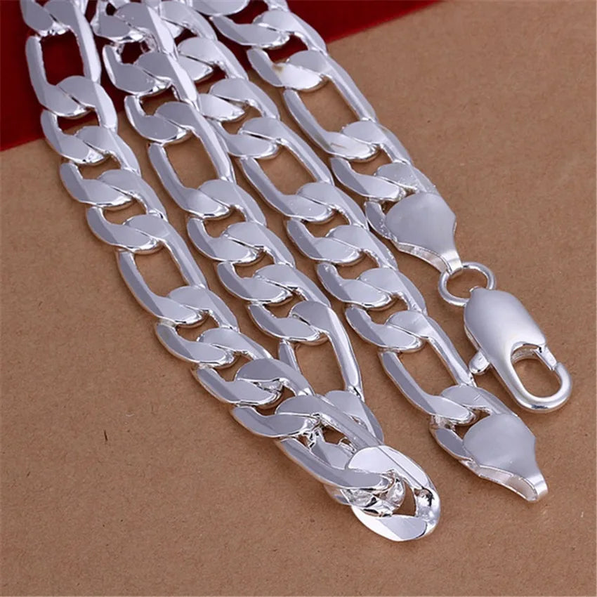 925 Silver Bracelet Necklace Set 12MM Chain 18/20/22/24/26/28/30 inch