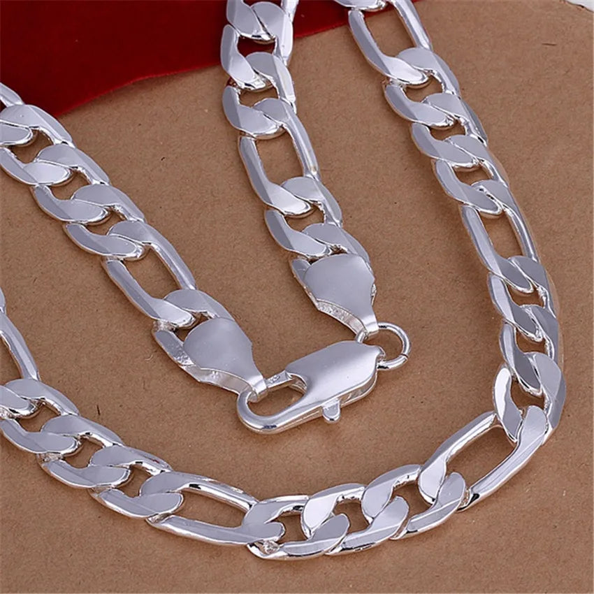 925 Silver Bracelet Necklace Set 12MM Chain 18/20/22/24/26/28/30 inch