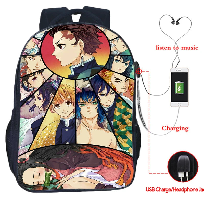 Anime Backpack Demon Slayer Mochila USB School Bags for Teenage Boys Girls