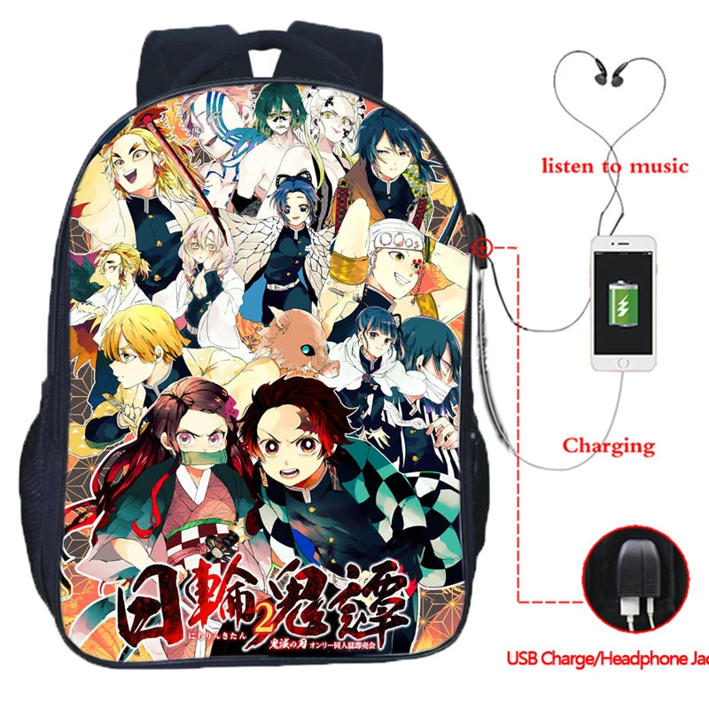 Anime Backpack Demon Slayer Mochila USB School Bags for Teenage Boys Girls