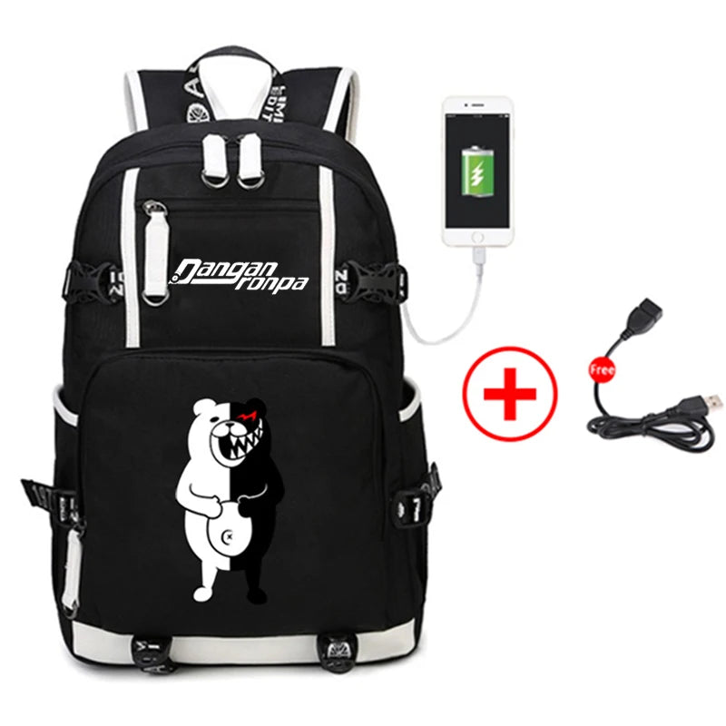 Danganronpa Monokuma Backpack USB School Bag Men Women Travel Rucksack