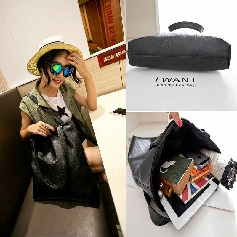 Soft PU Leather Shoulder Bag Tote Purse Bucket Bag Women Messenger Hobo Bag