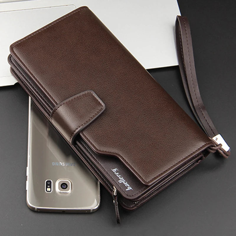 Top Leather Long Wallet Men Purse Clutch Zipper Multifunction