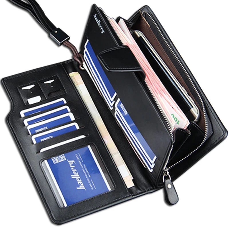 Top Leather Long Wallet Men Purse Clutch Zipper Multifunction