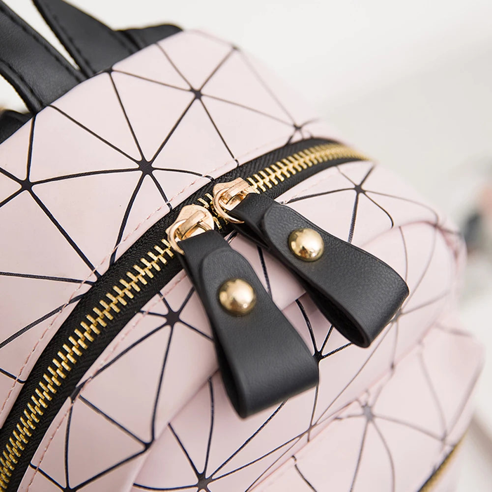 Geometric Pattern Mini Backpack PU Leather Shoulder School Rucksack