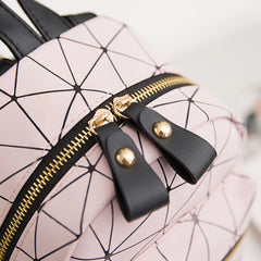Geometric Pattern Mini Backpack PU Leather Shoulder School Rucksack