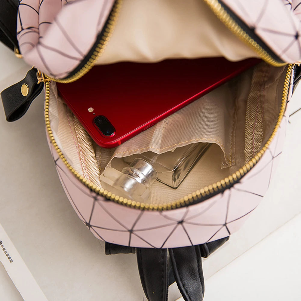Geometric Pattern Mini Backpack PU Leather Shoulder School Rucksack