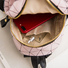 Geometric Pattern Mini Backpack PU Leather Shoulder School Rucksack