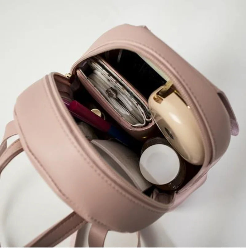 Mini Leather Backpack Shoulder Rucksack Travel Bag Lock Solid