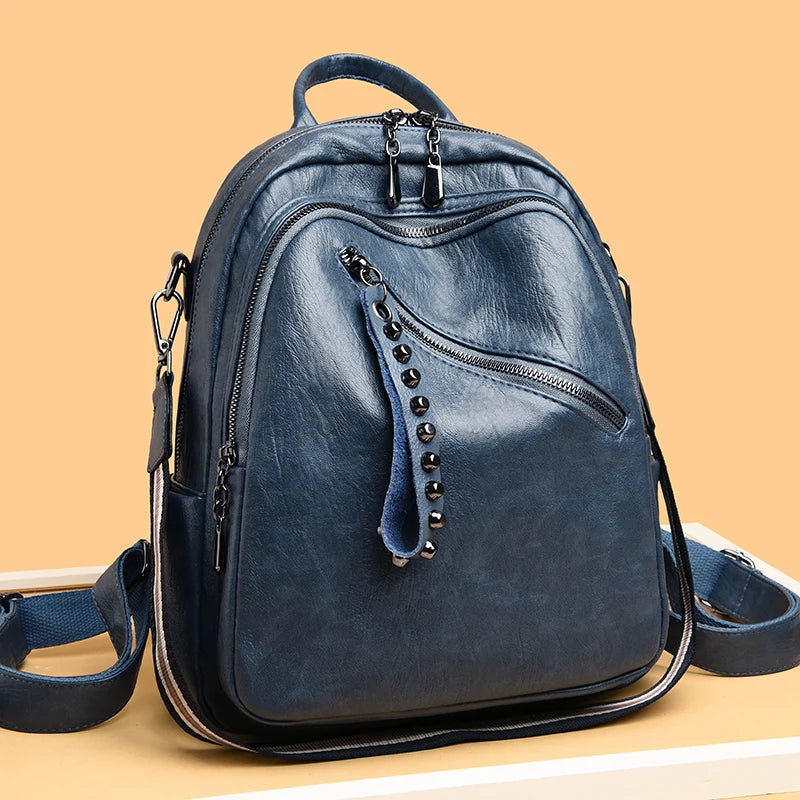 Women Leather Backpack Large Capacity Shoulder Bag Casual School Travel Bag