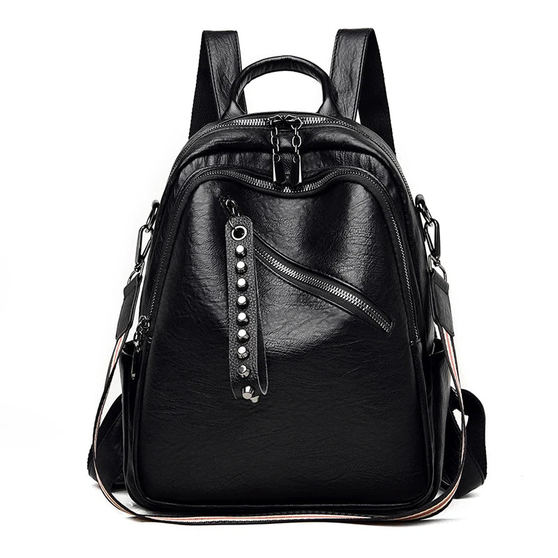 Women Leather Backpack Large Capacity Shoulder Bag Casual School Travel Bag