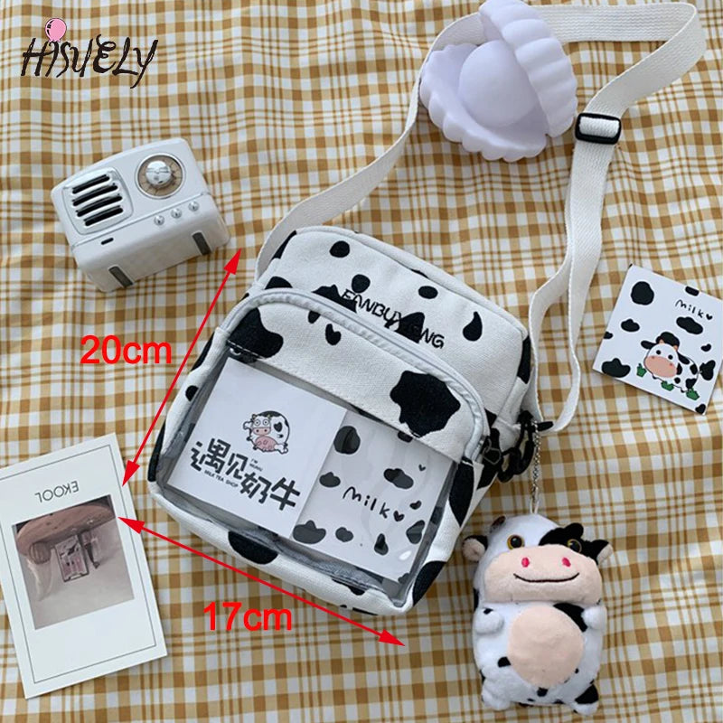 Harajuku Cow Print Women Shoulder Bag Clear Crossbody Handbag