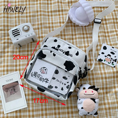 Harajuku Cow Print Women Shoulder Bag Clear Crossbody Handbag