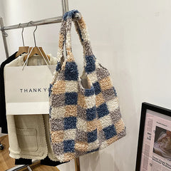 Plaid Pendant Shoulder Tote Bag for Women
