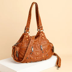 Vintage Sheepskin Women Messenger Bag - Washed Leather Shoulder Bag