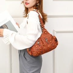 Vintage Sheepskin Women Messenger Bag - Washed Leather Shoulder Bag