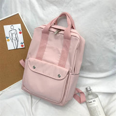 Solid Canvas School Backpack Big Capacity Women Bagpack