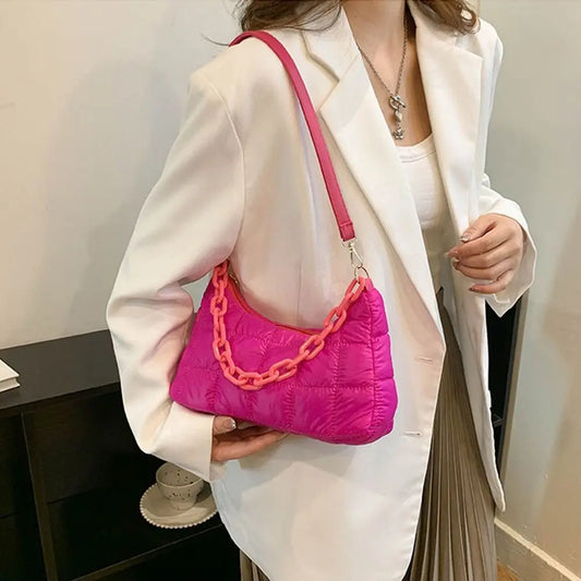 Warm Chain Shoulder Bag High Down Cotton Padded Tote Handbag