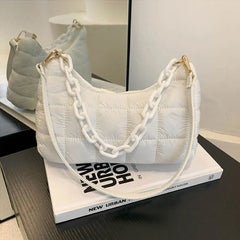 Warm Chain Shoulder Bag High Down Cotton Padded Tote Handbag