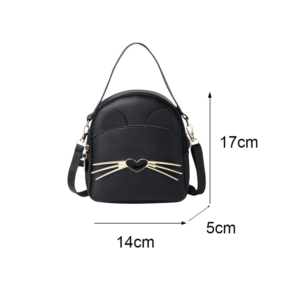 Cat Crossbody Messenger Bag Leather Purse Women Shoulder Backpack