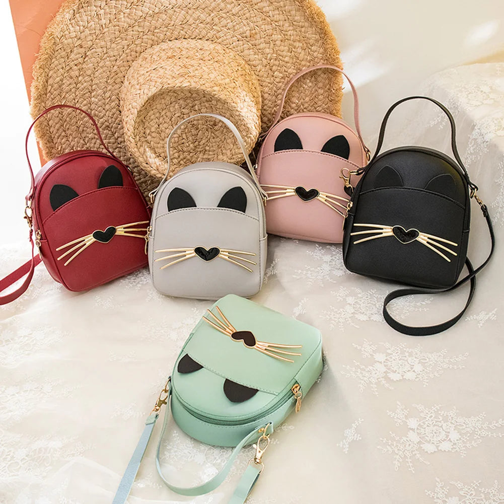Cat Crossbody Messenger Bag Leather Purse Women Shoulder Backpack