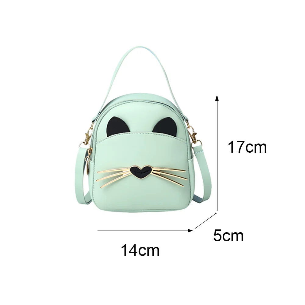Cat Crossbody Messenger Bag Leather Purse Women Shoulder Backpack