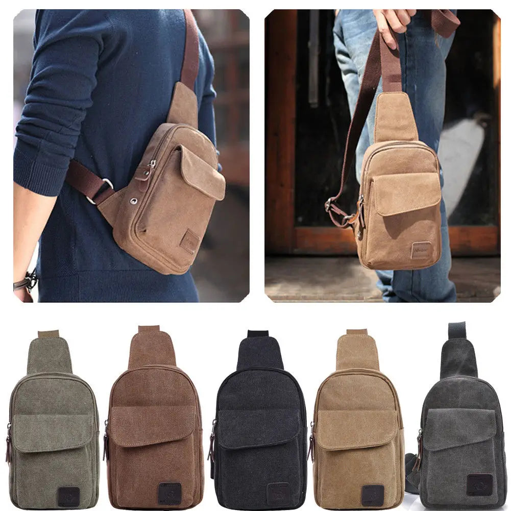 Canvas Men's Streetwear Sling Bag Solid Shoulder Messenger Bag