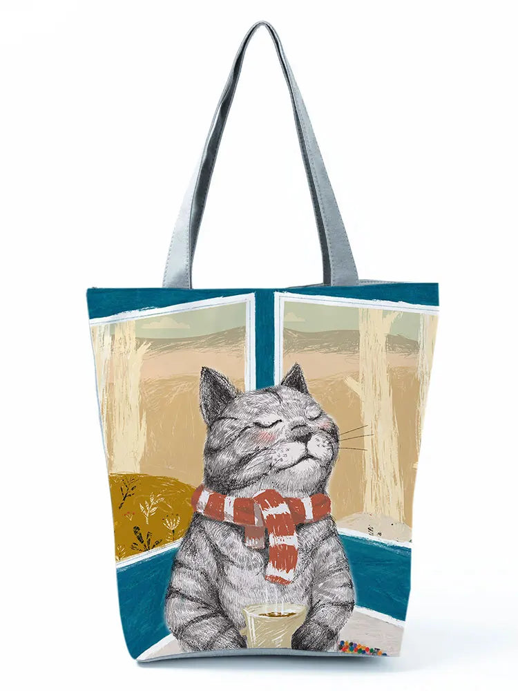Hot Cat Printed Handbag High Capacity Women Shoulder Bag