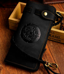 Hot Crazy Horse Leather Chain Wallet Purse Clutch For Men
