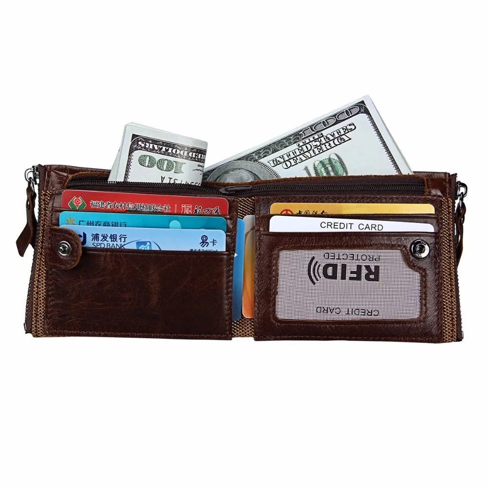Hot Crazy Horse Real leather men wallets Vintage leather wallet for men cowboy w