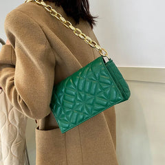 Plaid PU Leather Shoulder Bag with Acrylic Chain - Women's Underarm Handbag