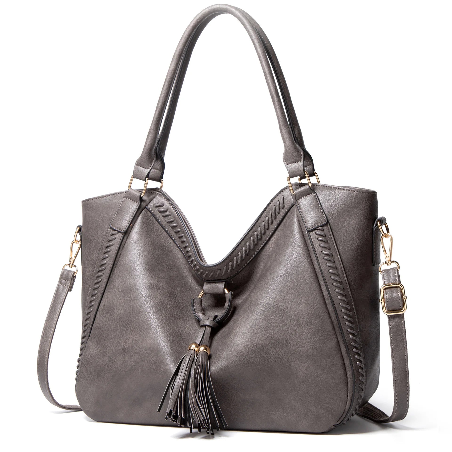 Vintage Brown Leather Tote Shoulder Bag Women's Large Capacity Handbag