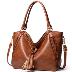 Vintage Brown Leather Tote Shoulder Bag Women's Large Capacity Handbag